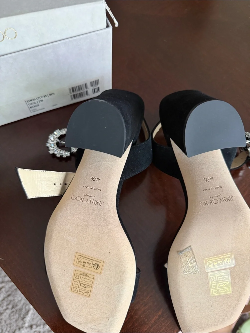Jimmy Choo Black Suede Crystal-Buckle Block Heel Sandals nwt size 40.5 - Picture 4 of 10